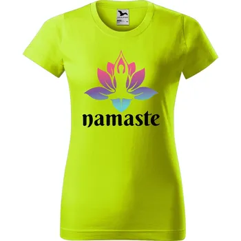 Dámské oblečení DOBRÝ TRIKO Dámské tričko s potiskem Namaste Barva: Limetková, Velikost: M