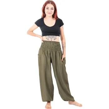 Dámské kalhoty Turecké kalhoty / harémky jednobarevné Somchai Khaki, Sittar.cz XXL - POSLEDNÍ KUS!