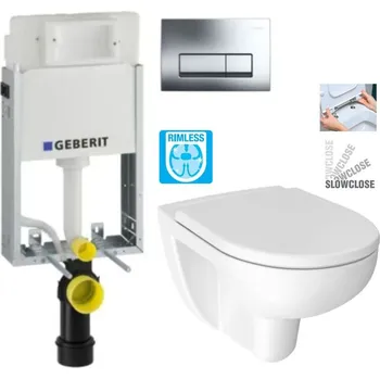 WC sada GEBERIT KOMBIFIXBasic vč. chromového tlačítka DELTA 51 + WC JIKA LYRA PLUS RIMLESS + SEDÁTKO DURAPLAST SLOWCLOSE 110.100.00.1 51CR LY2