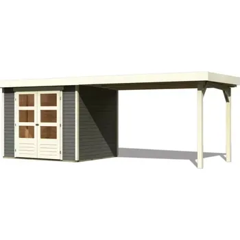 Zahradní domek LG1769 Dřevěný domek KARIBU ASKOLA 3 + přístavek 280 cm (82924) tm. šedý