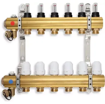 Instalatérský materiál RZP06S Rozdělovač s regulačním šroubením s průtokoměry a uzavíracími ventily bez kul. Novaservis