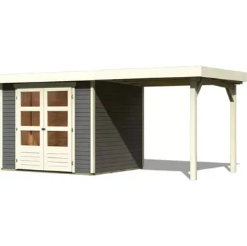 Zahradní domek LG1719 Dřevěný domek KARIBU ASKOLA 4 + přístavek 240 cm (92070) tm. Šedý
