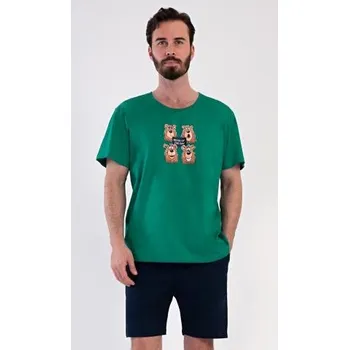 Pánské pyžamo Pánské pyžamo šortky Vienetta Secret Méďa Happy modrá M