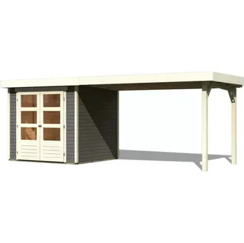 Zahradní stavba LG1767 Dřevěný domek KARIBU ASKOLA 2 + přístavek 280 cm (82907) šedý