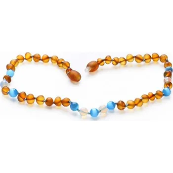 Náhrdelník Jantarové korálky pro děti satinované v barvě koňaku s ulexitem a opalitem délka cca 31,5 cm