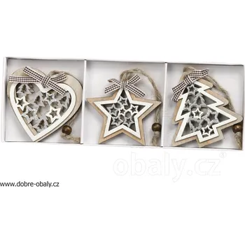 Vánoční dekorace Vánoční přírodní závěsná dekorace s výsekem 4867, 3 ks