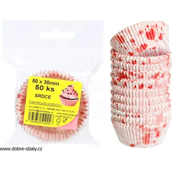 Formička Cukrářské košíčky na muffiny SRDCE 50x30 mm, 50 ks