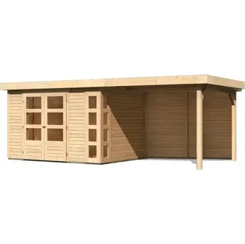 Zahradní stavba LG2991 Dřevěný domek KARIBU KERKO 5 + přístavek 280 cm včetně zadní stěny (9206) natur