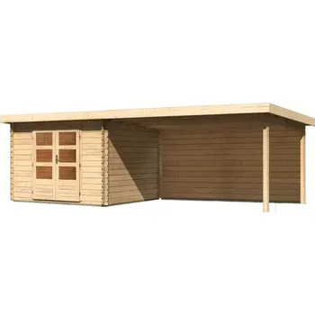 Zahradní domek LG3020 Dřevěný domek KARIBU BASTRUP 5 + přístavek 400 cm včetně zadní stěny (9311) natur