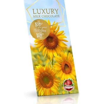 Čokoláda Selllot, s.r.o., K Hájům 34, 155 00 Praha 5 - Vyrobeno v EU Pro paní učitelku - mléčná čokoláda s jahodovým posypem - Slunečnice 175 g