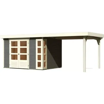 Zahradní stavba LG2990 Dřevěný domek KARIBU KERKO 5 + přístavek 280 cm (9203) šedý