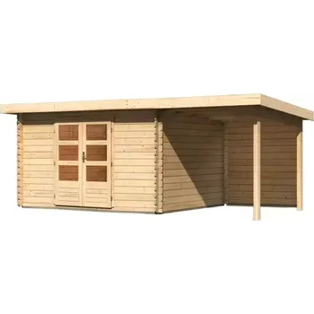 Zahradní stavba LG3022 Dřevěný domek KARIBU BASTRUP 7 + přístavek 200 cm včetně zadní stěny (9313) natur