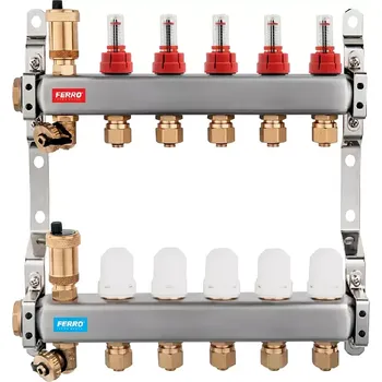 Instalatérský materiál SN-RZP02S Rozdělovač s regulačním šroubením s průtokoměry a uzavíracími ventily bez kul. Novaservis