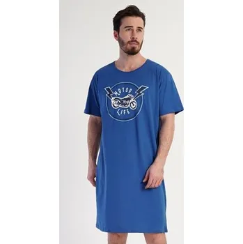 Pánská noční košile Pánská noční košile krátký rukáv Vienetta Secret Motocycle tyrkysová M