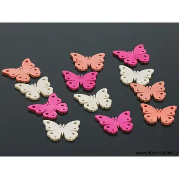 Dřevěná dekorace motýlci mix barev 3841, 12 ks