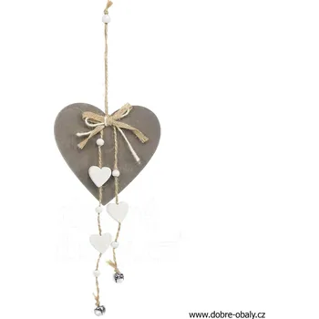 Party dekorace Závěsná dekorace dřevěné SRDCE šedé s rolničkou