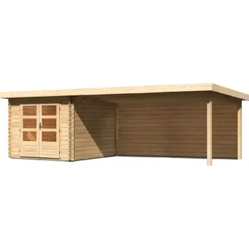 Zahradní stavba LG2882 Dřevěný domek KARIBU BASTRUP 4 + přístavek 400 cm včetně zadní stěny (9306) natur