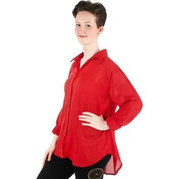 Dámská halenka Červená bavlněná dámská košile s tříčtvrtečním rukávem Savitree Red, jednobarevná, Sittar UNI