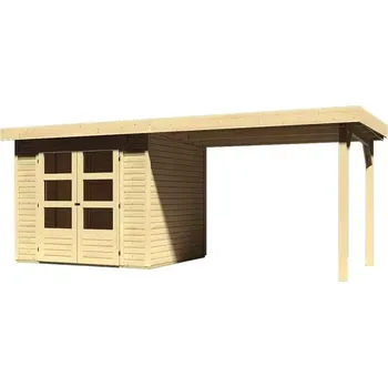 Zahradní domek LG1768 Dřevěný domek KARIBU ASKOLA 3 + přístavek 280 cm (77726) natur