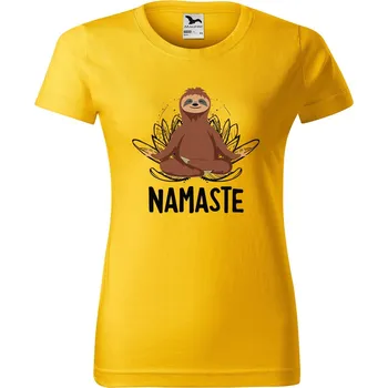 Dámské oblečení DOBRÝ TRIKO Dámské tričko s potiskem Namaste lenochod Barva: Žlutá, Velikost: XS