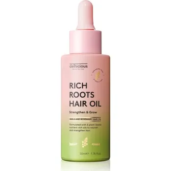 Vlasová regenerace delhicious RICH ROOTS AMLA & ROSEMARY HAIR OIL hydratační a zklidňující olej pro suchou a svědící pokožku hlavy 50 ml