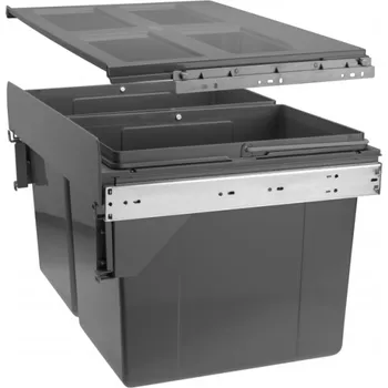 Odpadkový koš Koš na tříděný odpad do skříňky 400 mm, přední montáž, boční montáž, pojezd H45, antracitová barva