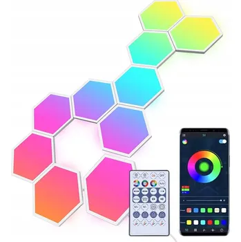 Lampička 10 KS INTELIGENTNÍ LED LAMPA SADA HEXAGONOVÝCH PANELŮ BLUETOOTH + DÁLKOVÝ OVLADAČ