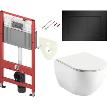 WC sada Tece Set modulu do sádrokartonu, EBS WC Urban City, sedátka a tlačítka, černá matná