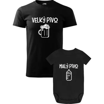 Kojenecký body Sada trička a bodýčka Velký a malý pivo Barva: Černá, Velikost body: 92 (18-24M), Velikost trička: M