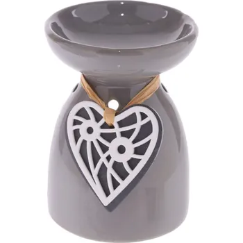Aroma lampa Aromalampa šedohnědá s dřevěným srdíčkem - elegantní minimalistický doplněk