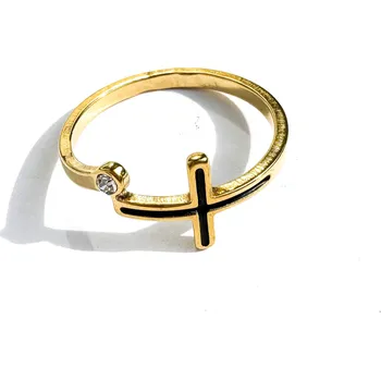 Prsten ORNAMENTI Pozlacený prstýnek Cross gold Velikost prstýnku: 17