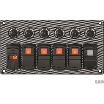 MTM Panel CARBON IP65 s přepínači-USB-voltmetrem Varianta: 5+USB+voltmetr