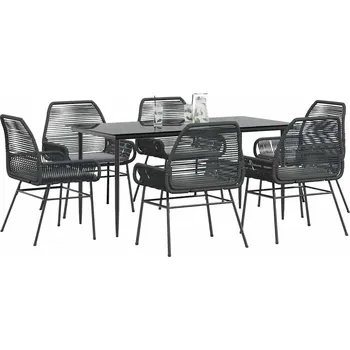 Zahradní sestava vidaXL 7dílný zahradní jídelní set s poduškami polyratan sklo [3334468] Barva: Černá