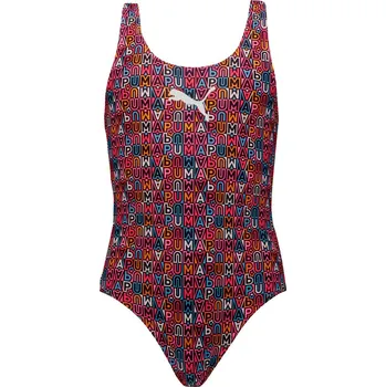 Dívčí plavky PUMA - PRINTED SWIMSUIT 1P MULT DÍVČÍ JEDNODÍLNÉ PLAVKY RŮŽOVÉ 947063-02152