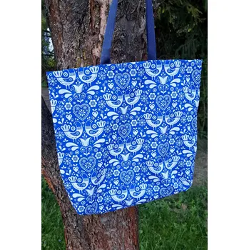 Taška z kočárkoviny Folklorní ptáčci - modrá/bílá