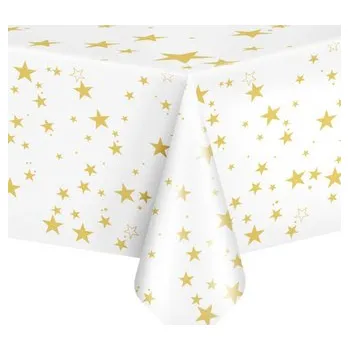 Jednorázový ubrus Plastový ubrus - zlaté hvězdy 137 x 274 cm - Party Pal