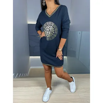 Dámské šaty Mikinové šaty potisk tmavě modré Velikost: XS - L