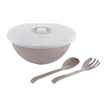MISKA Z POKRYWĄ I ŁYŻKAMI DO SAŁATY 26CM 3,6L TAUPE