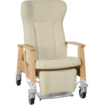 Sedací souprava GAVOTA G2-2-P pečovatelské křeslo, mobilní, s polohováním obsluhou, opěrák comfort, pevné područky, dřevěný rám, látka béžová