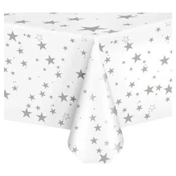 Jednorázový ubrus Plastový ubrus - stříbrné hvězdy 137 x 274 cm - Party Pal