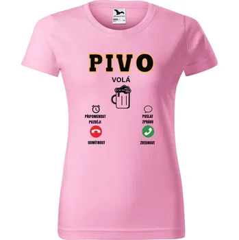 DOBRÝ TRIKO Dámské tričko s potiskem Pivo volá Barva: Růžová, Velikost: L