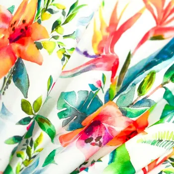 Úplet N6685 bílý, oranžovo-růžové květy, š.150