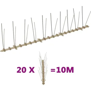 Repelent vidaXL 2řadové hroty proti ptákům a holubům plastové 20 ks 10 m [149126]