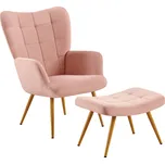 Vikio Křeslo s podnoží růžová Velvet látka noha dub TKR112R