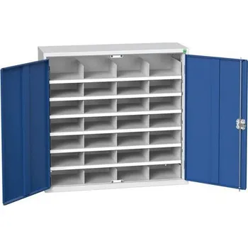 Skříňka na nářadí Kovová dílenská skříň Bott Verso s přihrádkami, 100 x 105 x 35 cm, 28 přihrádek, šedá-modrá