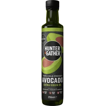 Rostlinný olej Hunter a Gather | Extra panenský avokádový olej Objem: 250 ml lisovaný za studena, bohatý na mononenasycené tuky a vitamin E