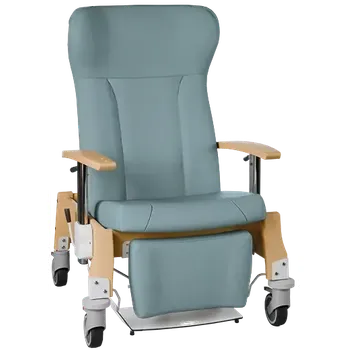 Sedací souprava GAVOTA G2-2-V pečovatelské křeslo, mobilní, s polohováním obsluhou, opěrák comfort, výškově stavitelné područky, dřevěný rám, koženka modrá