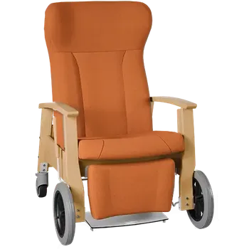 Sedací souprava GAVOTA F2-2-P pečovatelské křeslo, mobilní, s polohováním obsluhou, opěrák comfort, pevné područky, dřevěný rám, látka oranžová