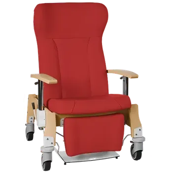 Sedací souprava GAVOTA G2-2-V pečovatelské křeslo, mobilní, s polohováním obsluhou, opěrák comfort, výškově stavitelné područky, dřevěný rám, koženka červená