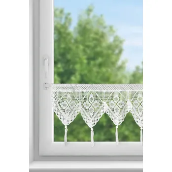 Ažurová záclonka MARTHA v boho stylu s ozdobnými střapci 150 x 30 cm